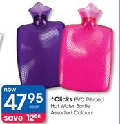 Clicks PVC Ribbed Hot Water Bottle Assorted Colours-Each