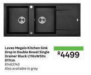 Laveo Megalo Kitchen Sink Drop In Dbl Bowl Single Drainer Black L116 x W50 x D17cm 81483740