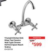 Triumph Kitchen Sink Mixer Tap Classico Wall Type Chrome H274cm Spout Reach 19.8cm 81458759