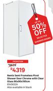 Remix Semi Fremeless Pivot Shower Door Chrome With Clear Glass 90 x 90 x 195cm 81456324