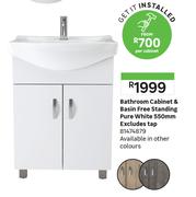 Bathroom Cabinet & Basin Free Standing Pure White 550mm Excludes Tap (Get It Installed)-Per Cabinet
