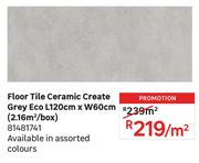 Eco Floor Tile Ceramic Create Grey L120cm x W60cm (2.16 Sqm/Box) 81481741-Per Sqm