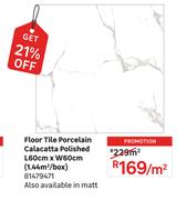 Floor Tile Porcelain Calcutta Polished L60cm x W60cm (1.44 Sqm/Box) 81479471-Per Sqm