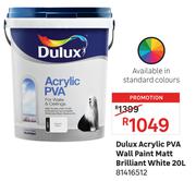 Dulux 20L Acrylic PVA Wall Paint Matt Brilliant White 81416512