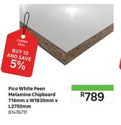 Pico White Peen Melamine Chipboard T16mm x W1830mm x L2750mm 81476711