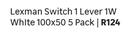 Lexman Switch 1 Lever White 100 x 50 5 Pack