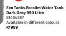 Eco Tanks Ecoslim Water Tank Grey-950 Ltr