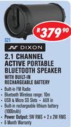 Dixon 2.1 Channel Active Portable Bluetooth Speaker With Built-In Rechargeable Battery S21
