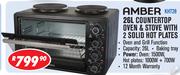 Amber 26Ltr Countertop Oven & Stove With 2 Solid Hot Plates KHT28