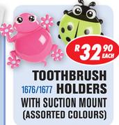 Toothbrush Holders With Suction Mount Assorted Colours 1676/1677-Each