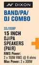 Dixon 15" DJ/PA Speakers Pair SDJ1508P
