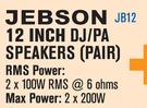 Jebson 12" DJ/PA Speakers Pair JB12