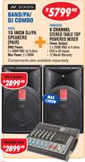 Dixon 15" DJ/PA Speakers Pair SPX15+ Dixon 8 Channel Stereo Table Top Powered Mixer PM802USB