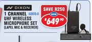 Dixon 1 Channel UHF Wireless Microphone Set Lapel Mic & Receiver IU2070-D