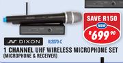 Dixon 1 Channel UHF Wireless Microphone Set Microphone & Receiver IU2070-C