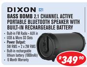 Dixon Bass Bomb 2.1 Channel Active Portable Bluetooth Speaker With Built-In Rechargeable Battery S21