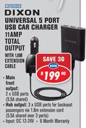 Dixon Universal 5 Port USB Car Charger 11 AMP Total Output with 1.8M Extension Cable C37SCD23