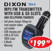 Dixon MP3 FM Transmitter with USB & SD Slots and Cellphone Charger T854-N