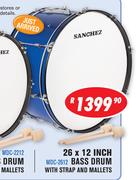 Sanchez 26X12 Inch Bass Drum With Strap And Mallets MDC-2612