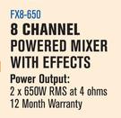 Jebson 8 Channel Powered Mixer With Effects FXB-650