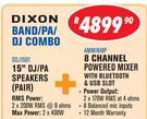 Dixon 15" DJ/PA Speakers (Pair)+8 Channel Powered Mixer With Bluetooth & USB Slot Combo