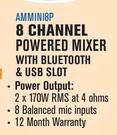 Dixon 8 Channel Powered Mixer With Bluetooth & USB Slot AMM1N18P