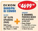 Dixon 15" DJ/PA Speakers (Pair)+6 Channel Powered Mixer With Bluetooth & USB Slot Combo