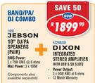Jebson 10" DJ/PA Speakers(Pair) JB10+Dixon Integrated Stereo Amplifier With USB & SD Slots K2250USB