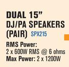 Jebson Dual 15" DJ/PA Speakers(Pair) SPX215
