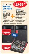 Dixon 15" DJ/PA Speakers (Pair)+6 Channel Powered Mixer With Bluetooth & USB Slot Combo