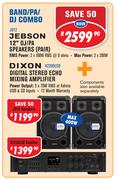Jebson 12" DJ/PA Speakers(Pair) JB12+Dixon Digital Stereo Echo Mixing Amplifier K2260USB Combo