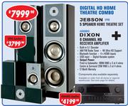 Jebson SP90 5 Speaker Home Theatre Set SP90+Dixon 6 Channel HD Reciever Amplifier AV6688HD Combo