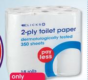 Clicks 2 Ply Toilet Paper 18 Rolls-Per Pack