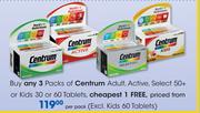 Centrum Adult, Active, Select 50+ Or Kids 30 Or 60 Tablets-Per Pack