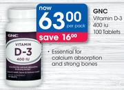 GNC Vitamin D-3 400 iu-100 Tablets Per Pack
