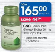 GNC Herbal Plus Ginkgo Biloba 60mg-100 Capsules Per Pack