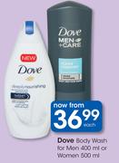 Dove Body Wash For Men-400ml Or Women-500ml Each
