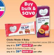 Clicks Made 4 Baby Cranberry Oat Bar-28g Or Juice-200ml Per Offer