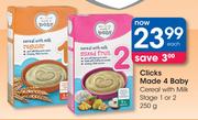 Clicks Made 4 Baby Cereal With Milk Stage 1 Or 2-250g Each