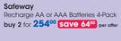 Safeway Recharge AA Or AAA Batteries 4 Pack-For 2