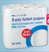 Clicks Pay Less 2 Ply Toilet Paper 18 Rolls-Per Pack