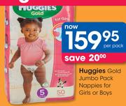 Huggies Gold Jumbo Pack Nappies For Girls Or Boys-Per Pack