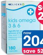 Clicks Kids Omega 3 & 6 180 Capsules-Per Pack