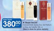 Royal Secret Concentrate Spray Eau De Parfum Or Eau De Toilette-100ml Each