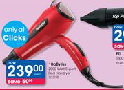 BaByliss 2000 Watt Expert Red Hairdryer