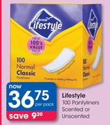 Lifestyle 100 PAntyliners Scented Or Unscented-Per Pack