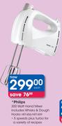 Philips 300 Watt Hand Mixer Includes Whisks & Dough Hooks HR1456/HR1459