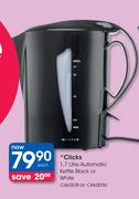 Clicks 1.7ltr Automatic Kettle Black Or White-CAK001B Or CAK001W Each