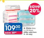 Clicks Baby 6 x 80 Wipes-Per Pack