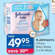 Johnson's Baby Wipes 3x56 Wipes-Per 3 Pack